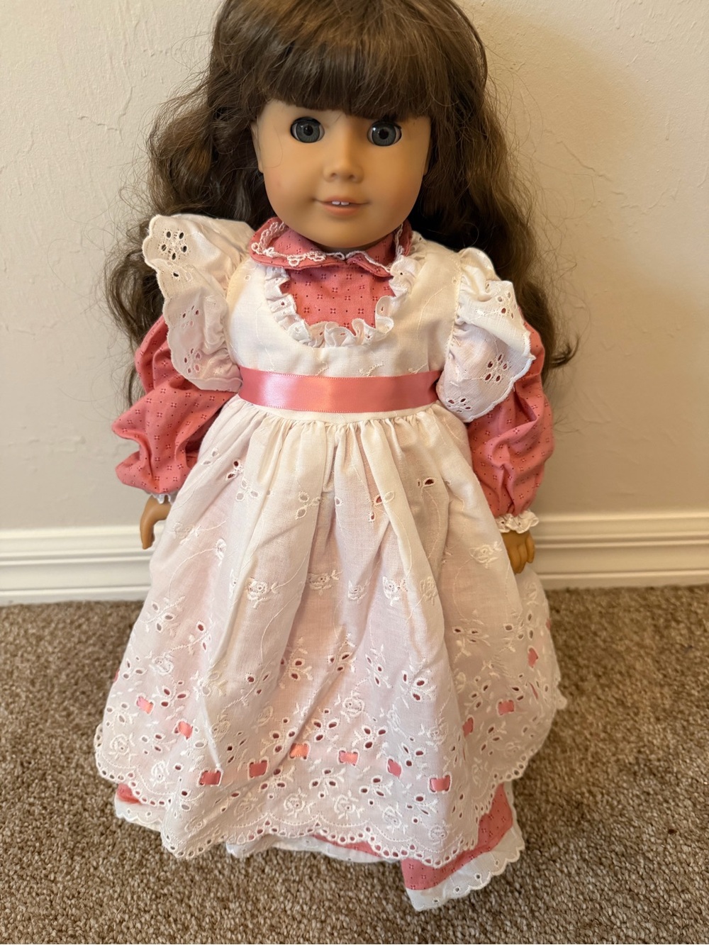 Pink Eyelet Apron Dress for 18-Inch American Girl doll